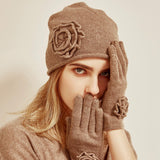 Charger l&#39;image dans la galerie, Ensembles de gants en cachemire avec chapeau en cachemire rose tricoté