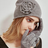Load image into Gallery viewer, Knitted Rose Cashmere Hat Cashmere Gloves Sets