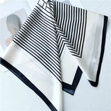 Load image into Gallery viewer, Black And White Stripe Print Silk Square Scarf for Hair - 12 momme