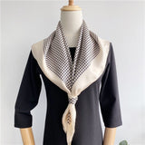 Load image into Gallery viewer, Houndstooth Black and White French Twill Silk Square Scarf 35 inch 14 momme