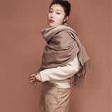 Load image into Gallery viewer, Double-Faced Brown Cashmere Wrap Blanket Scarf