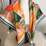 Cargar imagen en el visor de la galería, Bufanda cuadrada de seda de doble cara naranja de 35 pulgadas