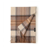 Load image into Gallery viewer, Camel Cashmere Plaid Fringe Scarf