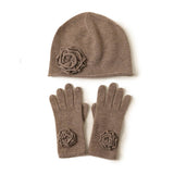 Load image into Gallery viewer, Knitted Rose Cashmere Hat Cashmere Gloves Sets