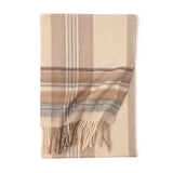 Load image into Gallery viewer, Camel Cashmere Plaid Fringe Scarf